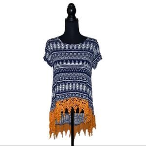 Game Day Girl Stuff Top Auburn Orange Navy Blue Blouse High Low Women’s S
